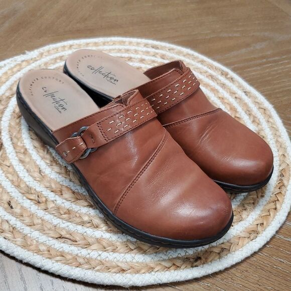 Clarks Leisa Sadie Dark Tan Leather Mule, Size 8 - Picture 4 of 12